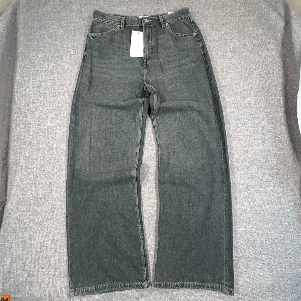 Zara Straight Fit High Rise Jeans Womens 10 Gray Faded Baggy Grunge Denim NEW